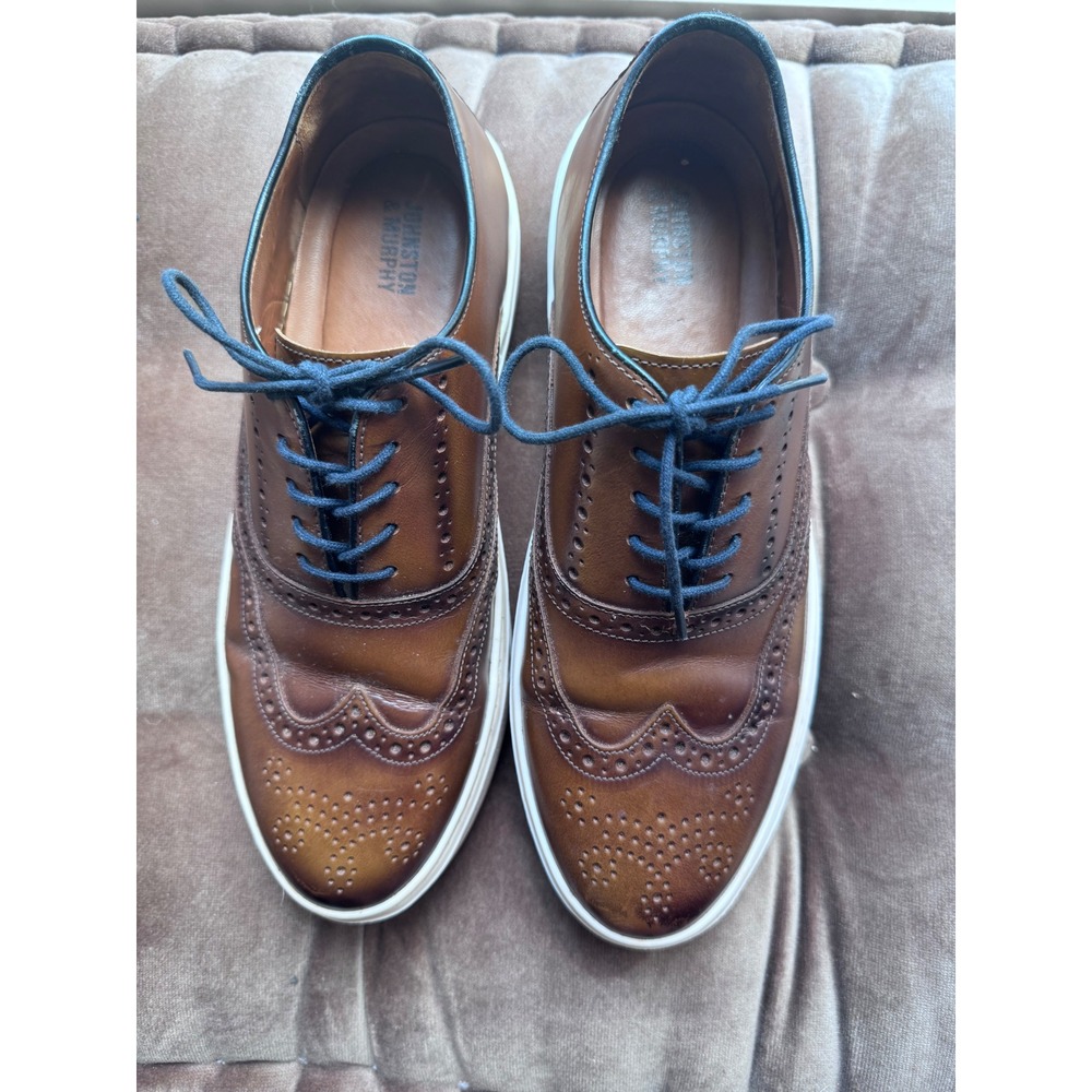 Johnston & Murphy Mens Tan Leather Wingtip Brogue Sneakers Size 9.5